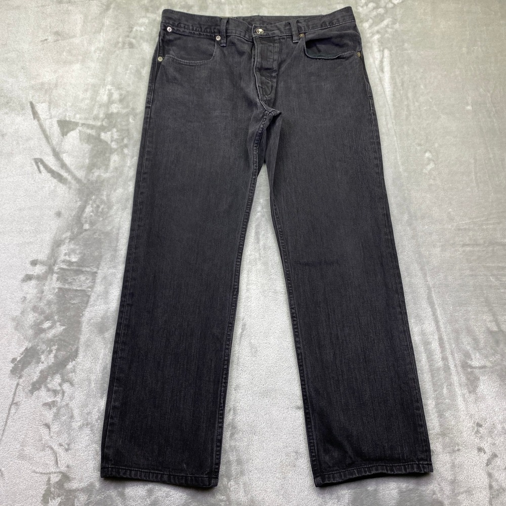 VTG GAP MORRISON Mens Black Denim Jeans‎ Button Fly Straight Leg Sz 33W Grunge